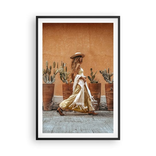Obraz - Plakat - W stylu hippie - 61x91cm - Boho Kobieta Kaktusy - Foto Plakaty na ścianę w czarnej ramie - Plakat do Salonu Sypialni ARTTOR ARTTOR