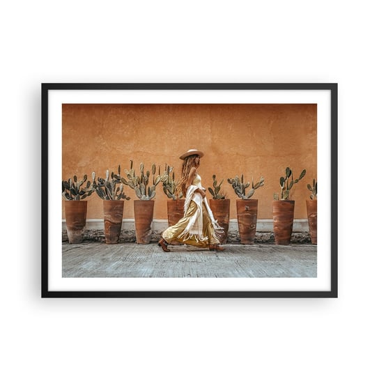 Obraz - Plakat - W stylu hippie - 70x50cm - Boho Kobieta Kaktusy - Nowoczesny modny obraz Plakat czarna rama ARTTOR ARTTOR