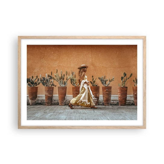 Obraz - Plakat - W stylu hippie - 70x50cm - Boho Kobieta Kaktusy - Nowoczesny modny obraz Plakat rama jasny dąb ARTTOR ARTTOR