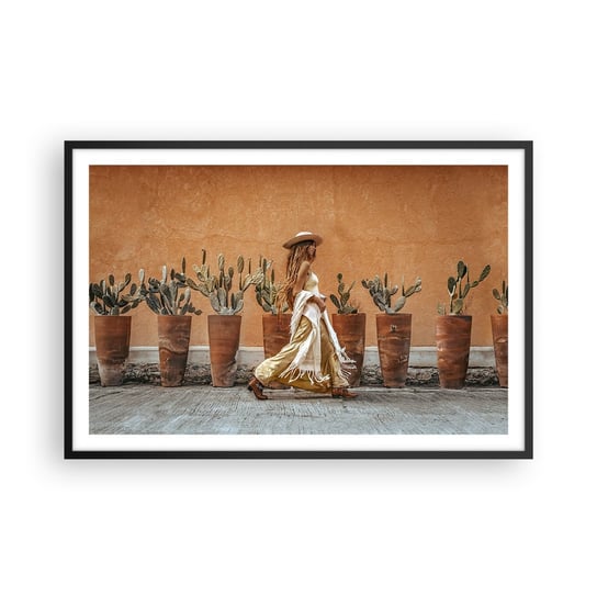 Obraz - Plakat - W stylu hippie - 91x61cm - Boho Kobieta Kaktusy - Foto Plakaty na ścianę w czarnej ramie - Plakat do Salonu Sypialni ARTTOR ARTTOR