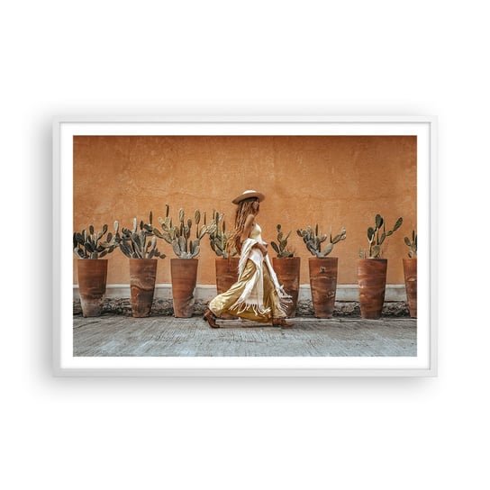 Obraz - Plakat - W stylu hippie - 91x61cm - Boho Kobieta Kaktusy - Foto Plakaty na ścianę w ramie białej - Plakat do Salonu Sypialni ARTTOR ARTTOR