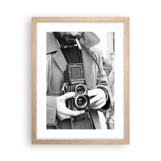 Obraz - Plakat - W stylu retro - 30x40cm - Aparat Fotograficzny Vintage Kamera - Foto Plakaty na ścianę w ramie jasny dąb - Plakat do Salonu Sypialni ARTTOR ARTTOR