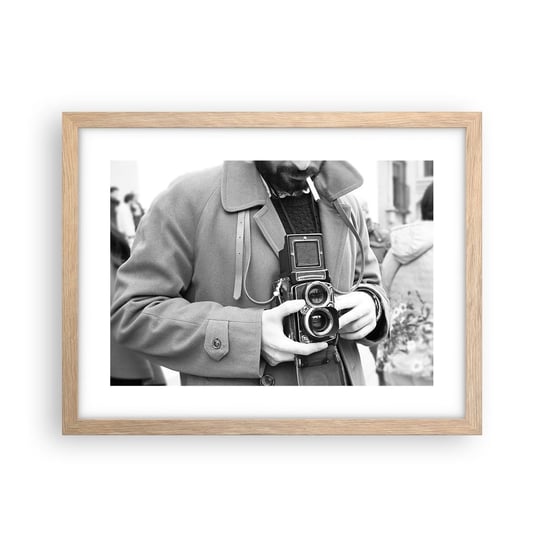 Obraz - Plakat - W stylu retro - 40x30cm - Aparat Fotograficzny Vintage Kamera - Foto Plakaty na ścianę w ramie jasny dąb - Plakat do Salonu Sypialni ARTTOR ARTTOR