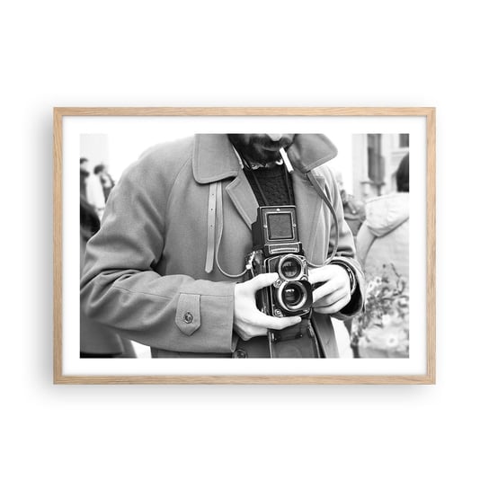 Obraz - Plakat - W stylu retro - 70x50cm - Aparat Fotograficzny Vintage Kamera - Nowoczesny modny obraz Plakat rama jasny dąb ARTTOR ARTTOR