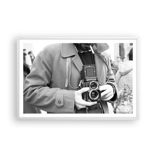 Obraz - Plakat - W stylu retro - 91x61cm - Aparat Fotograficzny Vintage Kamera - Foto Plakaty na ścianę w ramie białej - Plakat do Salonu Sypialni ARTTOR ARTTOR