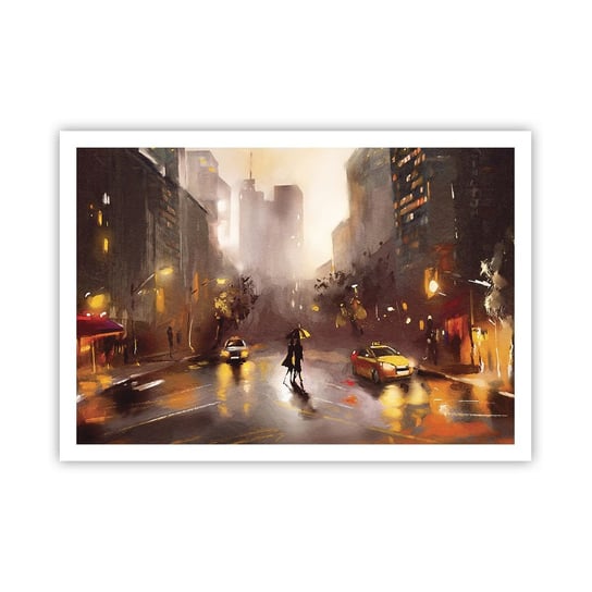 Obraz - Plakat - W światłach Nowego Jorku - 100x70cm - Nowy Jork Manhattan Architektura - Foto Plakaty bez ramy na ścianę do Salonu Sypialni ARTTOR ARTTOR