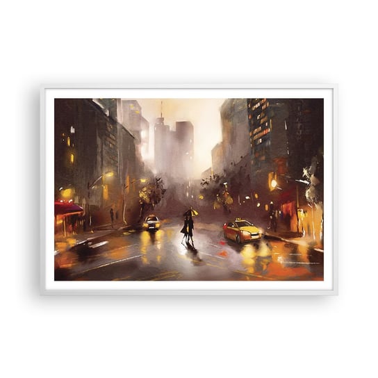 Obraz - Plakat - W światłach Nowego Jorku - 100x70cm - Nowy Jork Manhattan Architektura - Foto Plakaty w ramie koloru białego do Salonu Sypialni ARTTOR ARTTOR