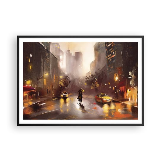 Obraz - Plakat - W światłach Nowego Jorku - 100x70cm - Nowy Jork Manhattan Architektura - Foto Plakaty w ramie koloru czarnego do Salonu Sypialni ARTTOR ARTTOR