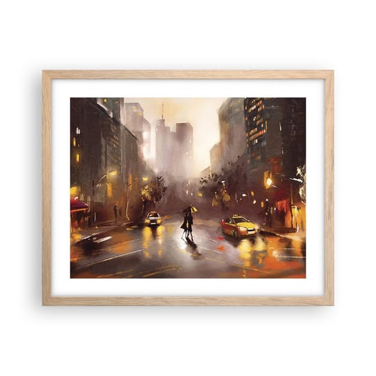 Obraz - Plakat - W światłach Nowego Jorku - 50x40cm - Nowy Jork Manhattan Architektura - Foto Plakaty w ramie koloru jasny dąb do Salonu Sypialni ARTTOR ARTTOR