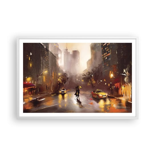Obraz - Plakat - W światłach Nowego Jorku - 91x61cm - Nowy Jork Manhattan Architektura - Foto Plakaty na ścianę w ramie białej - Plakat do Salonu Sypialni ARTTOR ARTTOR