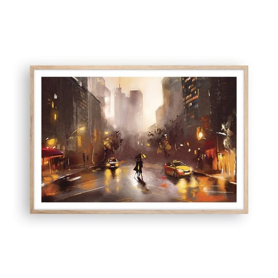 Obraz - Plakat - W światłach Nowego Jorku - 91x61cm - Nowy Jork Manhattan Architektura - Foto Plakaty na ścianę w ramie jasny dąb - Plakat do Salonu Sypialni ARTTOR ARTTOR