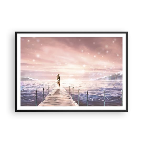 Obraz - Plakat - W świetle marzenia - 100x70cm - Krajobraz Kobieta Morze - Foto Plakaty w ramie koloru czarnego do Salonu Sypialni ARTTOR ARTTOR