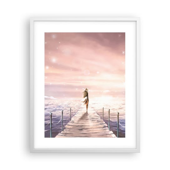 Obraz - Plakat - W świetle marzenia - 40x50cm - Krajobraz Kobieta Morze - Foto Plakaty w ramie koloru białego do Salonu Sypialni ARTTOR ARTTOR