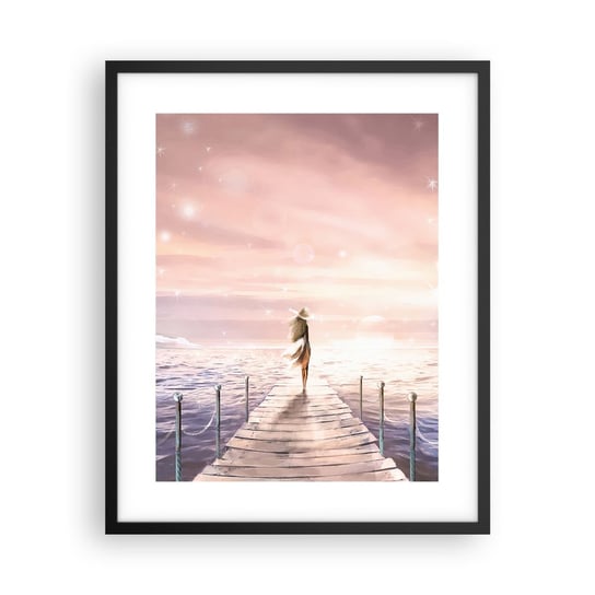 Obraz - Plakat - W świetle marzenia - 40x50cm - Krajobraz Kobieta Morze - Foto Plakaty w ramie koloru czarnego do Salonu Sypialni ARTTOR ARTTOR