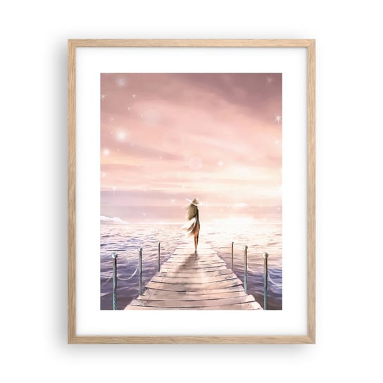 Obraz - Plakat - W świetle marzenia - 40x50cm - Krajobraz Kobieta Morze - Foto Plakaty w ramie koloru jasny dąb do Salonu Sypialni ARTTOR ARTTOR
