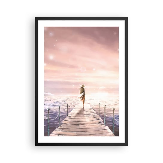 Obraz - Plakat - W świetle marzenia - 50x70cm - Krajobraz Kobieta Morze - Nowoczesny modny obraz Plakat czarna rama ARTTOR ARTTOR