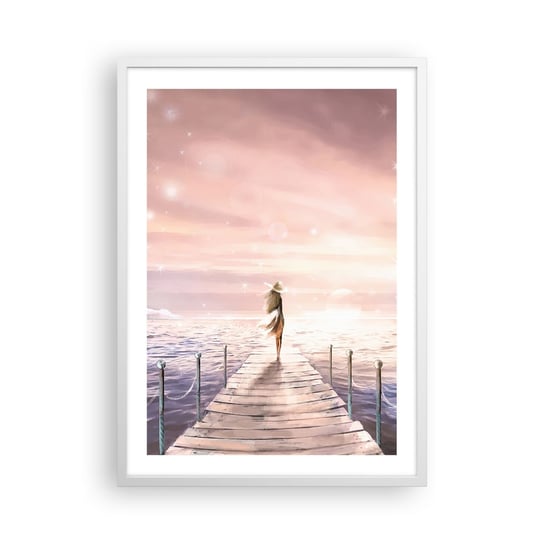 Obraz - Plakat - W świetle marzenia - 50x70cm - Krajobraz Kobieta Morze - Nowoczesny modny obraz Plakat rama biała ARTTOR ARTTOR