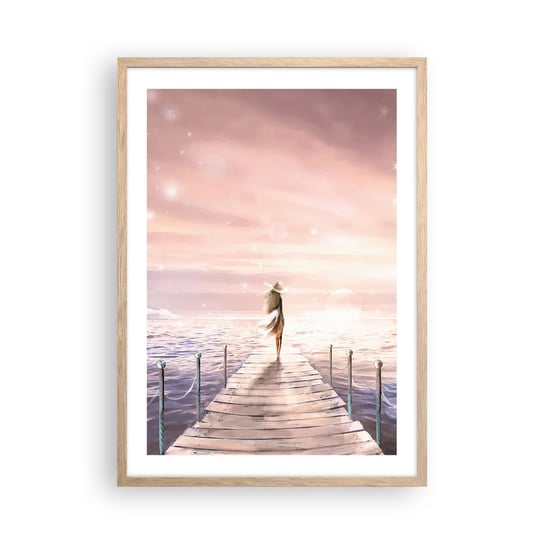 Obraz - Plakat - W świetle marzenia - 50x70cm - Krajobraz Kobieta Morze - Nowoczesny modny obraz Plakat rama jasny dąb ARTTOR ARTTOR