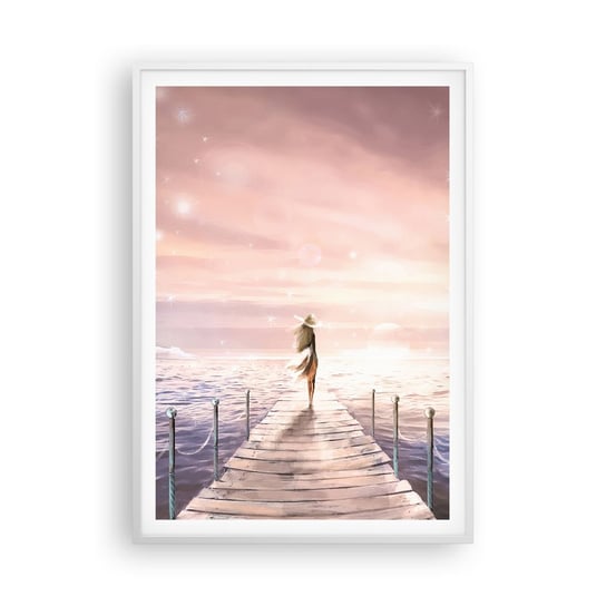 Obraz - Plakat - W świetle marzenia - 70x100cm - Krajobraz Kobieta Morze - Foto Plakaty w ramie koloru białego do Salonu Sypialni ARTTOR ARTTOR