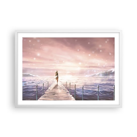 Obraz - Plakat - W świetle marzenia - 70x50cm - Krajobraz Kobieta Morze - Nowoczesny modny obraz Plakat rama biała ARTTOR ARTTOR