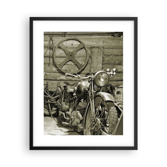 Obraz - Plakat - W szopie wuja Władka - 40x50cm - Motocykl Warsztat Samochodowy Vintage - Foto Plakaty w ramie koloru czarnego do Salonu Sypialni ARTTOR ARTTOR