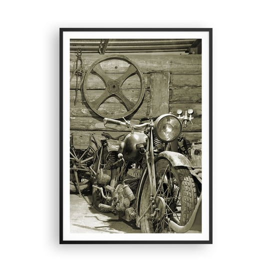Obraz - Plakat - W szopie wuja Władka - 70x100cm - Motocykl Warsztat Samochodowy Vintage - Foto Plakaty w ramie koloru czarnego do Salonu Sypialni ARTTOR ARTTOR