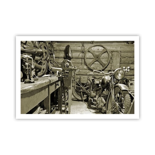 Obraz - Plakat - W szopie wuja Władka - 91x61cm - Motocykl Warsztat Samochodowy Vintage - Foto Plakaty na ścianę bez ramy - Plakat do Salonu Sypialni ARTTOR ARTTOR