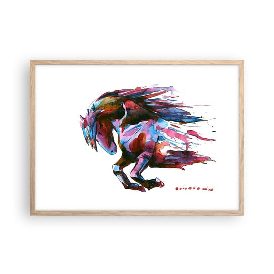 Obraz - Plakat - W uniesieniu - 70x50cm - Zwierzęta Abstrakcja Koń - Nowoczesny modny obraz Plakat rama jasny dąb ARTTOR ARTTOR