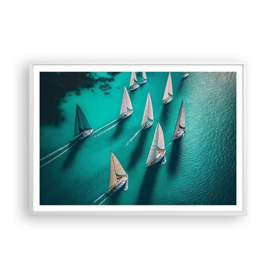 Obraz - Plakat - W zawody z wiatrem - 100x70cm - Żaglówki Regaty Ocean - Foto Plakaty w ramie koloru białego do Salonu Sypialni ARTTOR ARTTOR