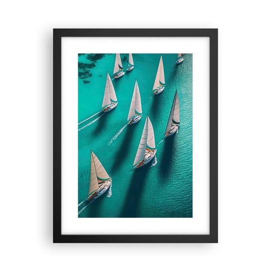 Obraz - Plakat - W zawody z wiatrem - 30x40cm - Żaglówki Regaty Ocean - Foto Plakaty na ścianę w czarnej ramie - Plakat do Salonu Sypialni ARTTOR ARTTOR