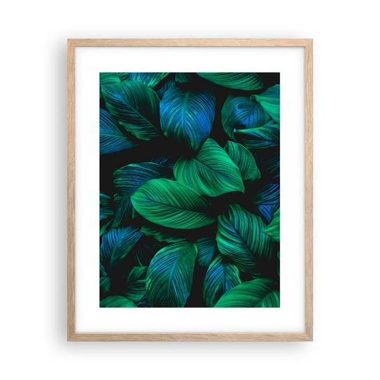 Obraz - Plakat - W zielonym tłumie - 40x50cm - Zielone Liście Roślina Tropikalna Natura - Foto Plakaty w ramie koloru jasny dąb do Salonu Sypialni ARTTOR ARTTOR