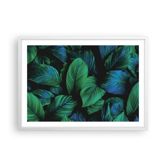 Obraz - Plakat - W zielonym tłumie - 70x50cm - Zielone Liście Roślina Tropikalna Natura - Nowoczesny modny obraz Plakat rama biała ARTTOR ARTTOR