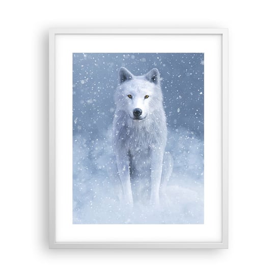Obraz - Plakat - W zimowym duchu - 40x50cm - Biały Wilk Zwierzęta Zima - Foto Plakaty w ramie koloru białego do Salonu Sypialni ARTTOR ARTTOR