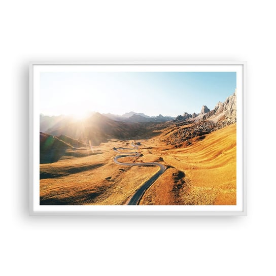 Obraz - Plakat - W złotej dolinie - 100x70cm - Krajobraz Góry Włochy - Foto Plakaty w ramie koloru białego do Salonu Sypialni ARTTOR ARTTOR