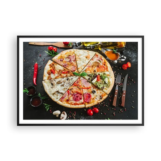 Obraz - Plakat - Wachlarz smaków - 100x70cm - Gastronomia Pizza Włochy - Foto Plakaty w ramie koloru czarnego do Salonu Sypialni ARTTOR ARTTOR