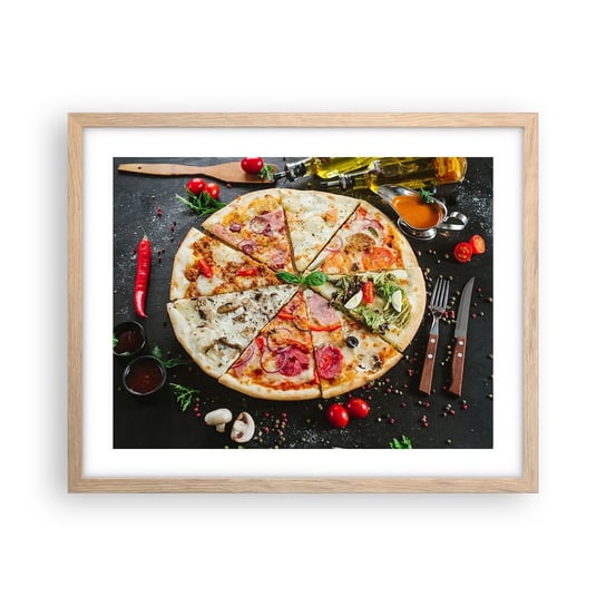 Obraz - Plakat - Wachlarz smaków - 50x40cm - Gastronomia Pizza Włochy - Foto Plakaty w ramie koloru jasny dąb do Salonu Sypialni ARTTOR ARTTOR