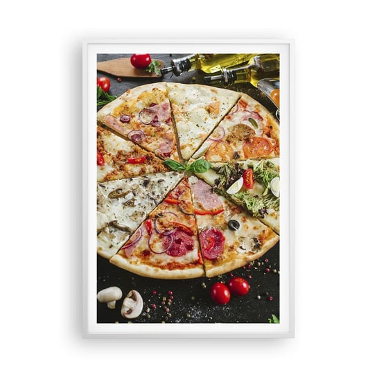 Obraz - Plakat - Wachlarz smaków - 70x100cm - Gastronomia Pizza Włochy - Foto Plakaty w ramie koloru białego do Salonu Sypialni ARTTOR ARTTOR