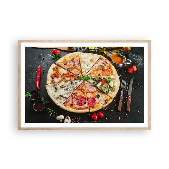 Obraz - Plakat - Wachlarz smaków - 91x61cm - Gastronomia Pizza Włochy - Foto Plakaty na ścianę w ramie jasny dąb - Plakat do Salonu Sypialni ARTTOR ARTTOR
