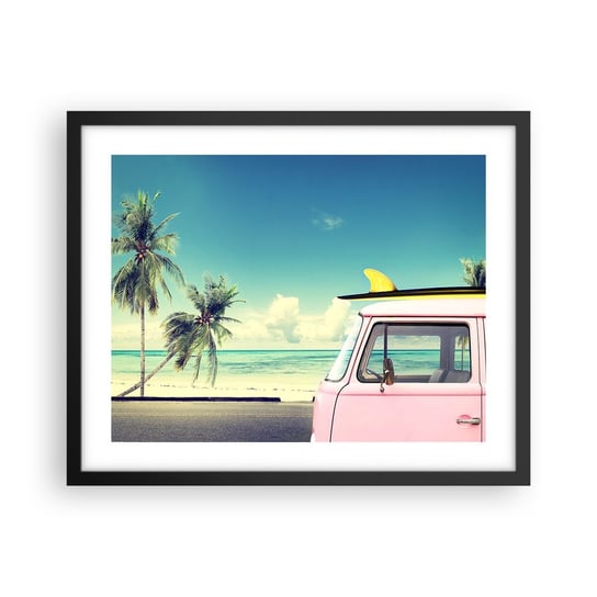 Obraz - Plakat - Wakacje czas zacząć - 50x40cm - Krajobraz Plaża Surfing - Foto Plakaty w ramie koloru czarnego do Salonu Sypialni ARTTOR ARTTOR