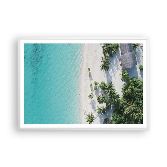 Obraz - Plakat - Wakacje w raju - 100x70cm - Krajobraz Rajska Plaża Malediwy - Foto Plakaty w ramie koloru białego do Salonu Sypialni ARTTOR ARTTOR
