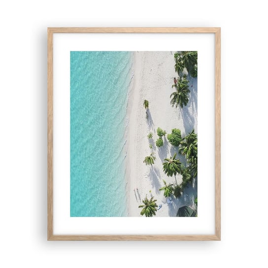 Obraz - Plakat - Wakacje w raju - 40x50cm - Krajobraz Rajska Plaża Malediwy - Foto Plakaty w ramie koloru jasny dąb do Salonu Sypialni ARTTOR ARTTOR