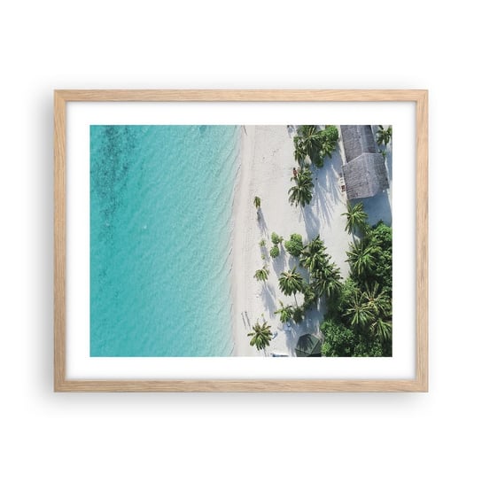 Obraz - Plakat - Wakacje w raju - 50x40cm - Krajobraz Rajska Plaża Malediwy - Foto Plakaty w ramie koloru jasny dąb do Salonu Sypialni ARTTOR ARTTOR