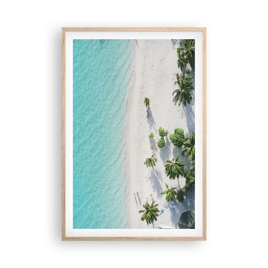 Obraz - Plakat - Wakacje w raju - 61x91cm - Krajobraz Rajska Plaża Malediwy - Foto Plakaty na ścianę w ramie jasny dąb - Plakat do Salonu Sypialni ARTTOR ARTTOR