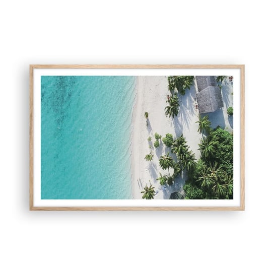 Obraz - Plakat - Wakacje w raju - 91x61cm - Krajobraz Rajska Plaża Malediwy - Foto Plakaty na ścianę w ramie jasny dąb - Plakat do Salonu Sypialni ARTTOR ARTTOR
