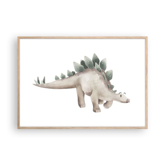 Obraz - Plakat - Wasz przyjaciel - 100x70cm - Dinozaur Dziecięcy Stegozaur - Foto Plakaty w ramie koloru jasny dąb do Salonu Sypialni ARTTOR ARTTOR