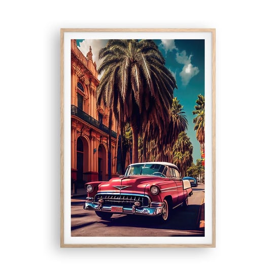 Obraz - Plakat - Wciąż jeszcze w Hawanie - 70x100cm - Retro Auto Palma - Foto Plakaty w ramie koloru jasny dąb do Salonu Sypialni ARTTOR ARTTOR