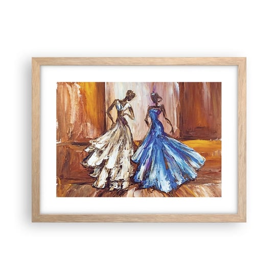 Obraz - Plakat - Wdzięczny duet - 40x30cm - Kobieta Suknia Ślubna Moda - Foto Plakaty na ścianę w ramie jasny dąb - Plakat do Salonu Sypialni ARTTOR ARTTOR