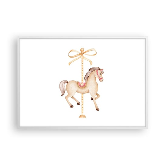 Obraz - Plakat - Wdzięcznym kłusem - 100x70cm - Koń Karuzela Dziewczęcy - Foto Plakaty w ramie koloru białego do Salonu Sypialni ARTTOR ARTTOR