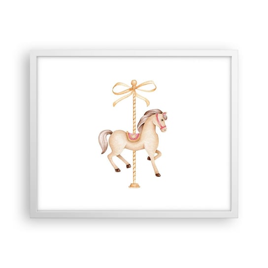 Obraz - Plakat - Wdzięcznym kłusem - 50x40cm - Koń Karuzela Dziewczęcy - Foto Plakaty w ramie koloru białego do Salonu Sypialni ARTTOR ARTTOR