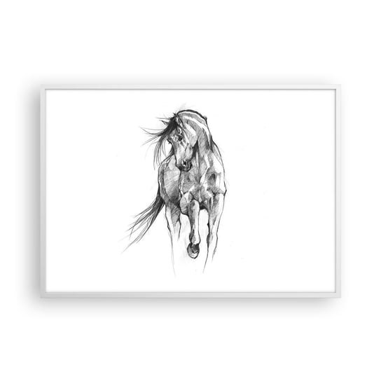 Obraz - Plakat - We wdzięcznym kłusie - 100x70cm - Koń Grafika Zwierzęta - Foto Plakaty w ramie koloru białego do Salonu Sypialni ARTTOR ARTTOR